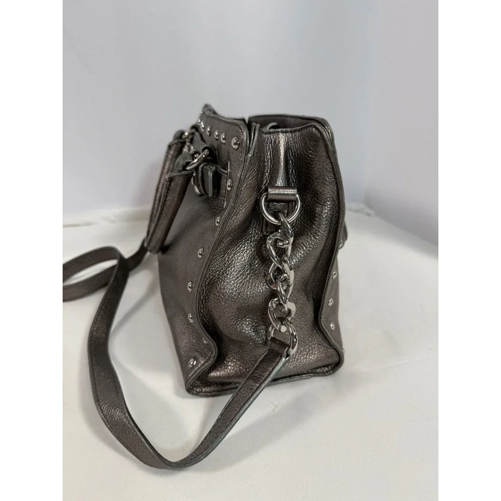 Michael Kors Hamilton Satchel Metallic Pewter Studded Leather Crossbody Bag